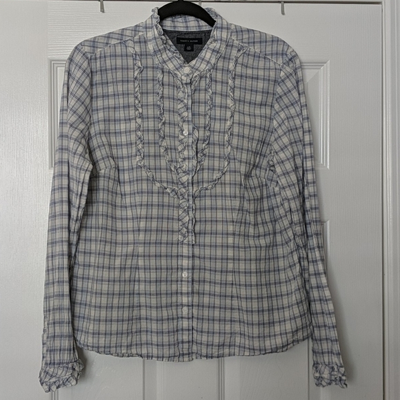 TOMMY HILFIGER Plaid Ruffle Front Button Down - Picture 1 of 6